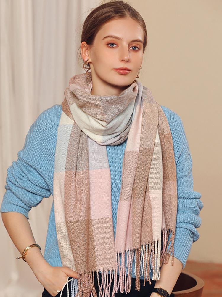Imitation Cashmere Women Scarf Winter Ladies Preppy Style Vintage Plaid Scarve Pashmina Tassel Mujer Foulard Bufanda Wrap Shawl