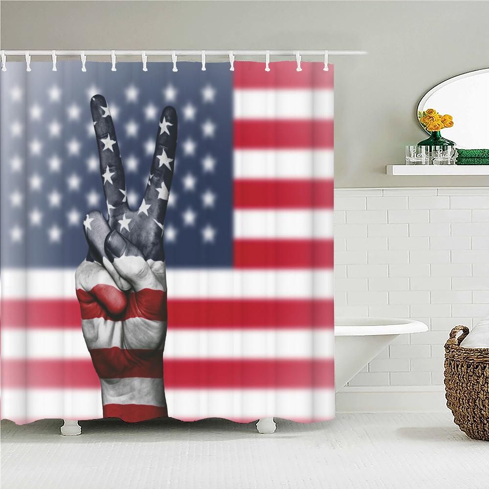 American Flag Bath Curtain Waterproof Fabric Shower Curtains With Hooks United States Bathtub Screen for Bathroom Decor