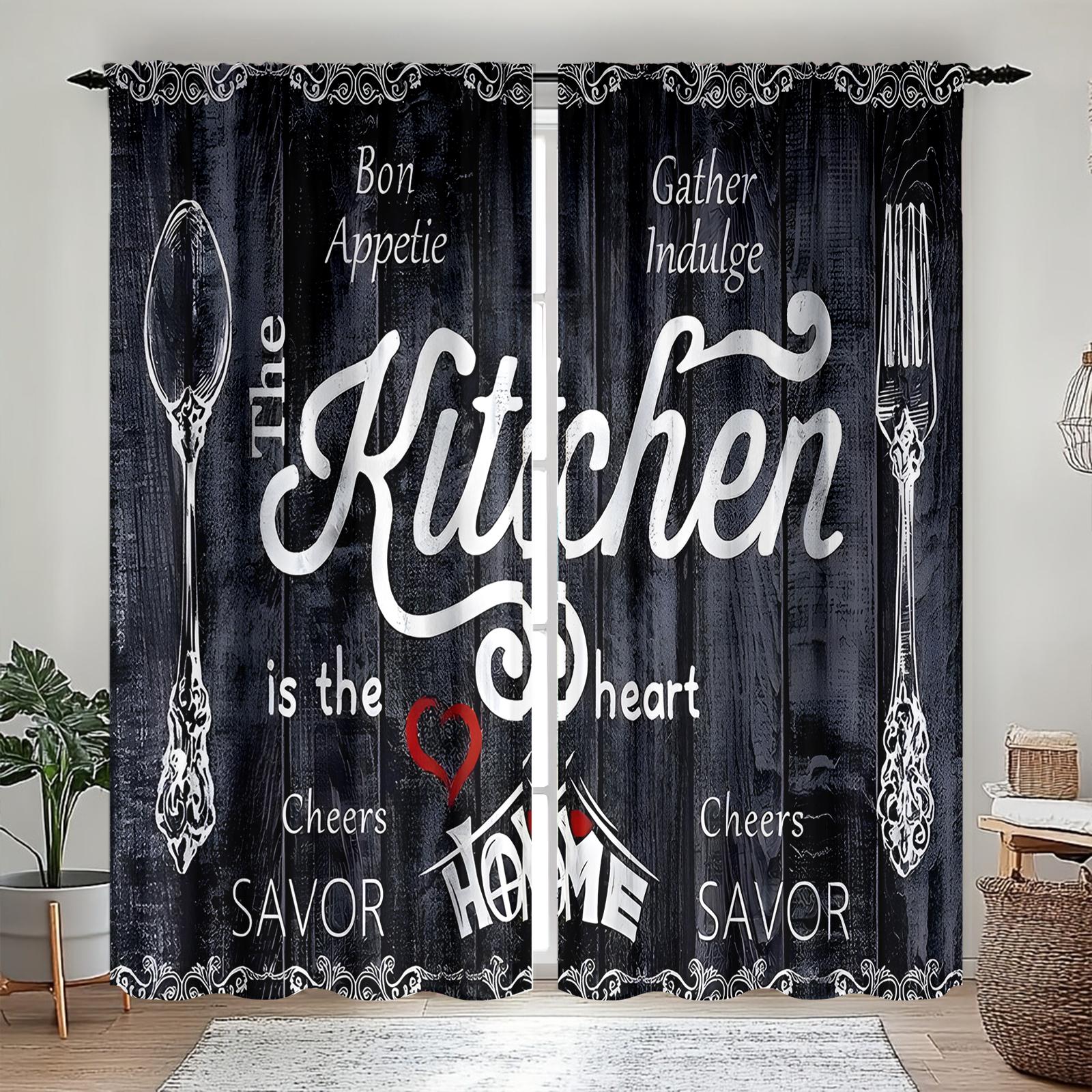 

Kitchenware patterned printed curtains Christmas decorations bedroom and living room home decoration room decoration 100*130 Grommet Top 1pcs