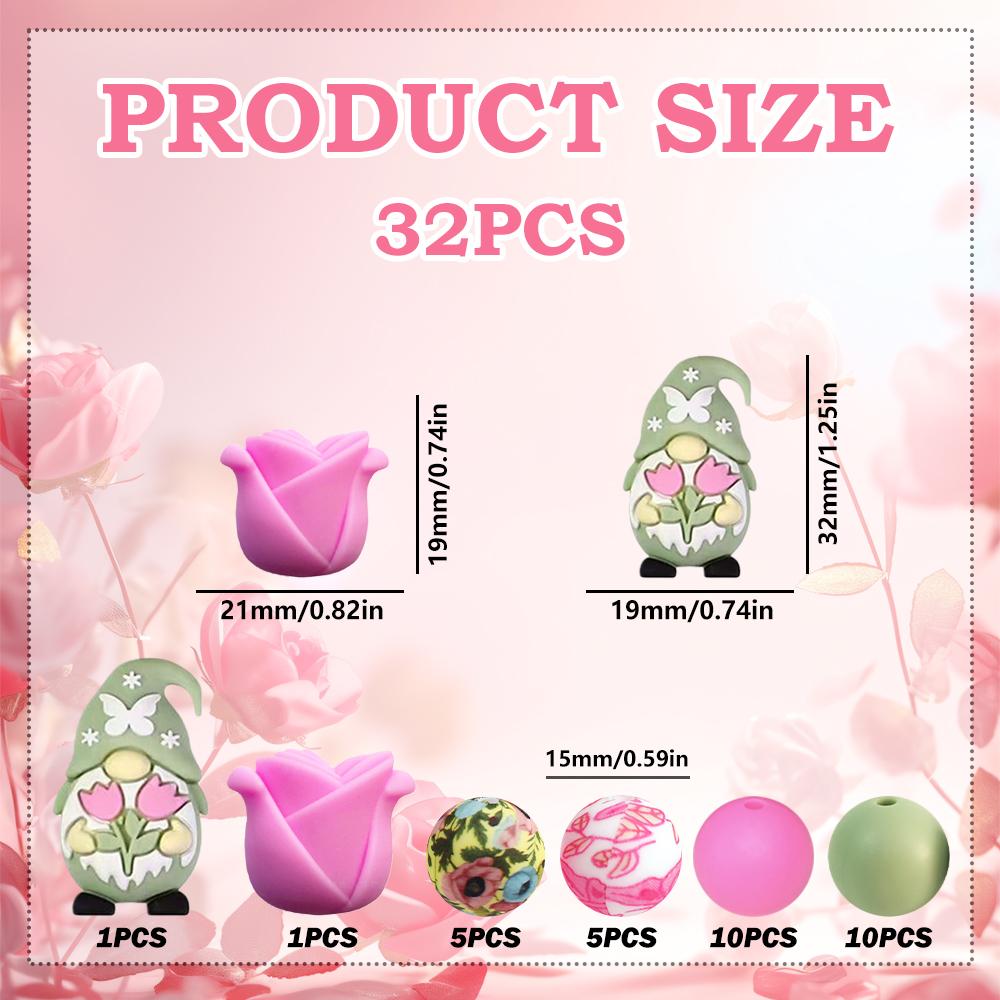 25/32/54PCS 3D Cute Dwarf Silicone Bead Set, perfect for DIY handmade crafts such as keychains, necklaces, bracelets, etc