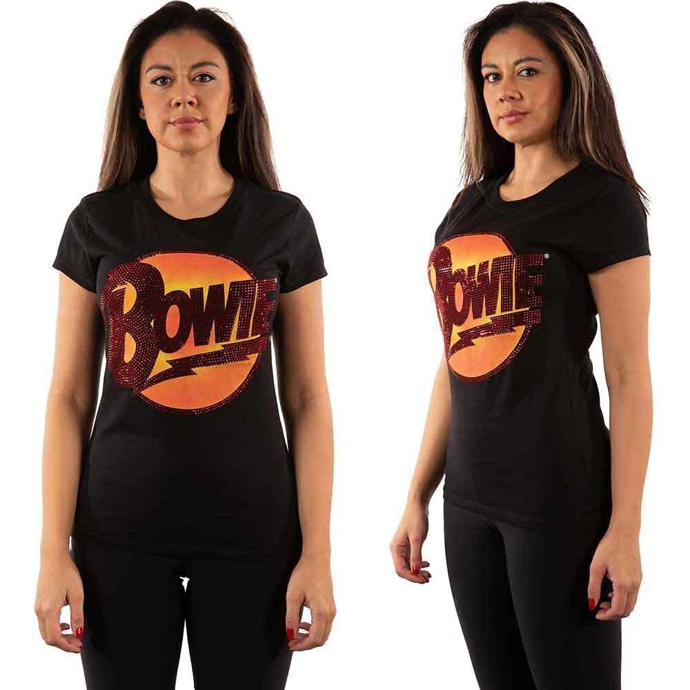 David Bowie Ladies T-Shirt: Diamond Dogs Logo (Diamante) (Medium) L