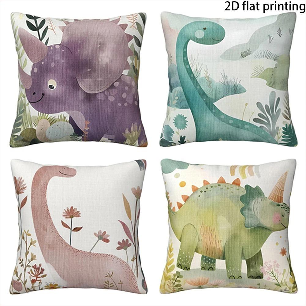 Cute Cartoon Dinosaur Pillowcase 2D Flat Printed Peach Skin Cushion Cover Kawaii Dino Throw Pillow Case for Room Nursery Decor