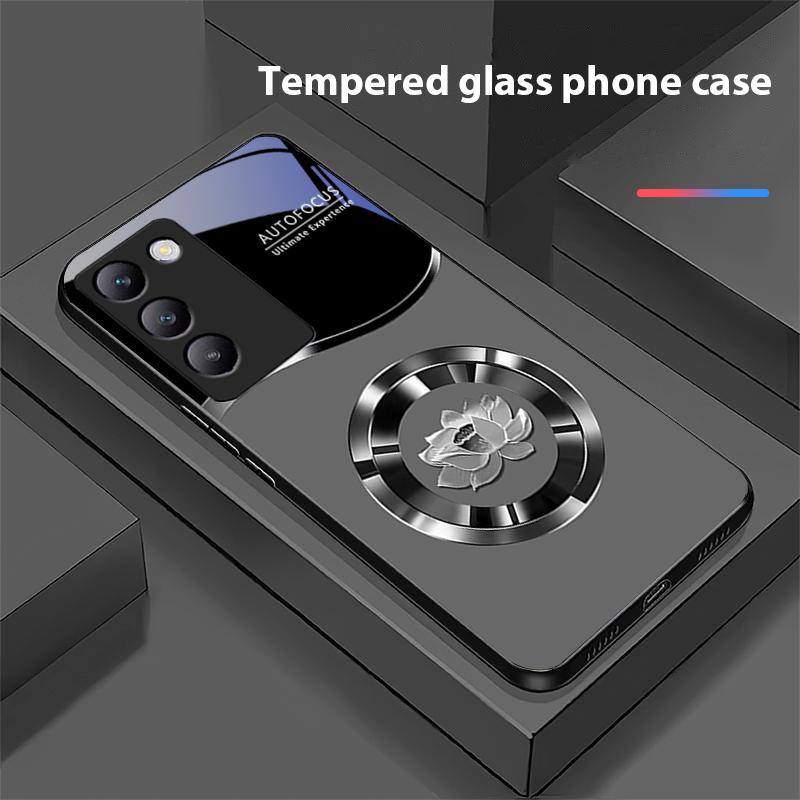 Circle Lotus Gold For Y72 33S 11 03 36 96 Lite 35 16 Iqoo 12 V40 SE 5G 29 40 21 30 X80 Pro Vivo Tempered Glass Phone Case Black