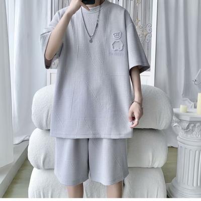 Heren Sportpak Koreaanse High Street Mode T-shirt Korte Broek Tweedeelig Pak Heren Retro Nek Trui Designer Kleding Heren