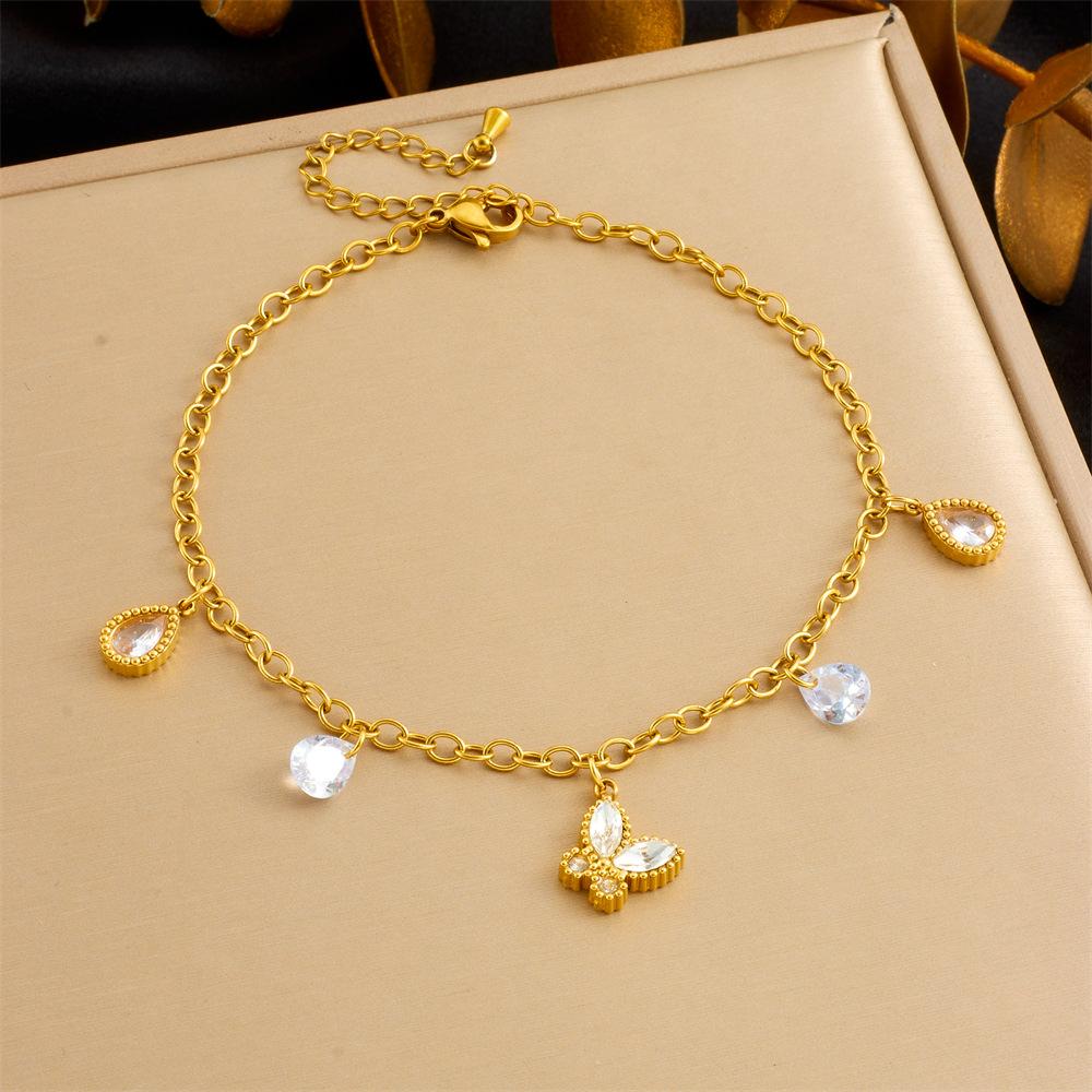 Fashion Beach Colorful Geometric Rhinestone Butterfly Heart Chain Anklet, Simple and Versatile