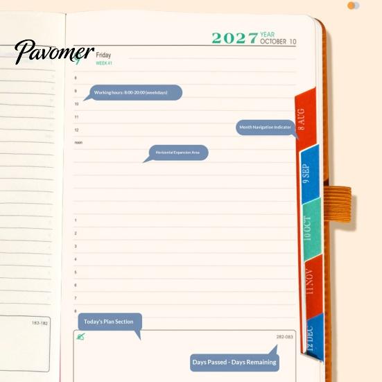 Business Notebook with Pen Holder 2027 English Weekly Planner A5, 320 Page Schedule Elastic Academic Calendar for School Band & Holder, Yearly
