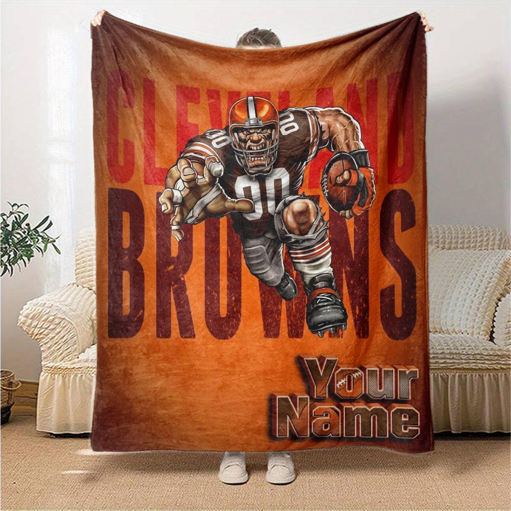 Name Custom Cleveland Browns Print Flannel Blanket High Quality Warm Comfortable Cover for All Seasons Perfect for Gifts Home Decor