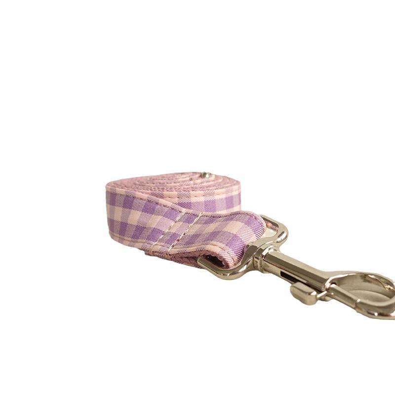 MUTTCO DIY Soft Purple Plaid Dog Collar & Leash Set UDL-101