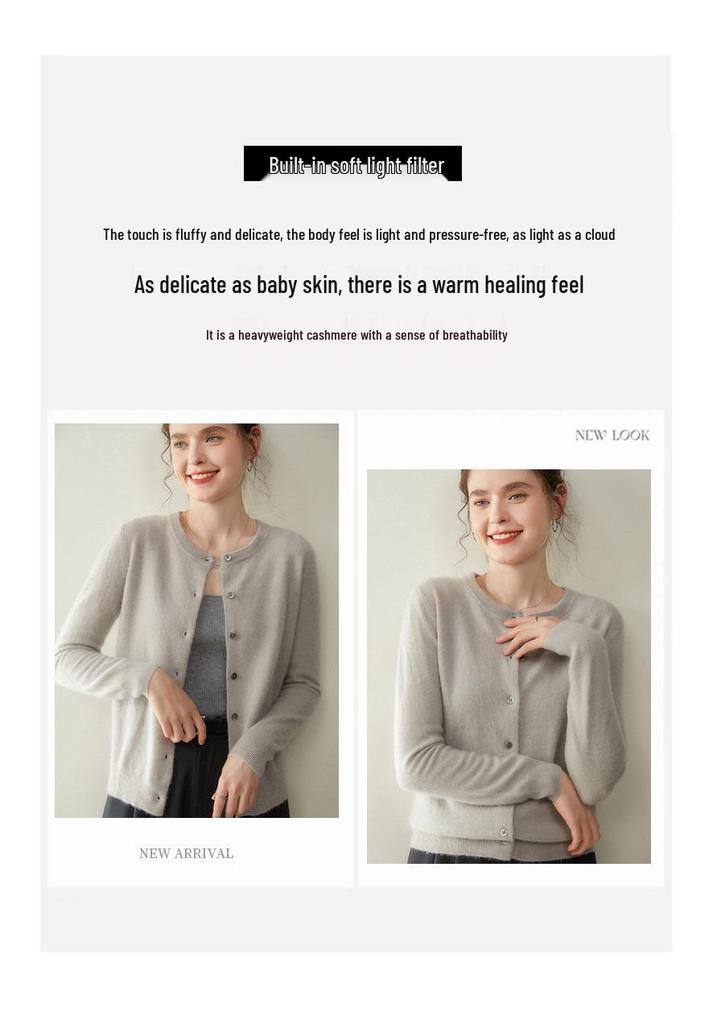 Women's Round Neck Cashmere Cardigan – Soft & Simple, Solid Color, Loose Fit, Fashionable Knit Sweater for Autumn/Winter.