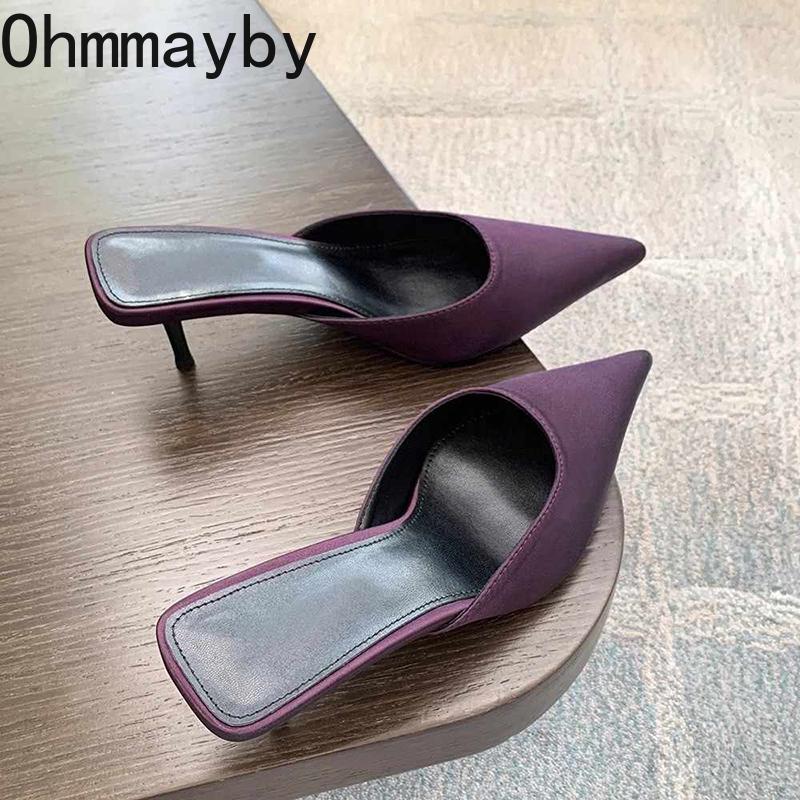 Summer Women s High Heel Mules Slippers Fashion Shallow Slip On Dress Slides Dress Street Style Slingback Shoes 35 фиолетовый 2829₽