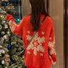 WTEMPO Langärmiger Weihnachtspullover Damen Herbst Winter Strickoberteile Lockerer Lässiger Stil Mittellang Strickpullover