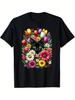 Boho Cute Black Cat Hiding Among Spring Flowers Men's T-shirt