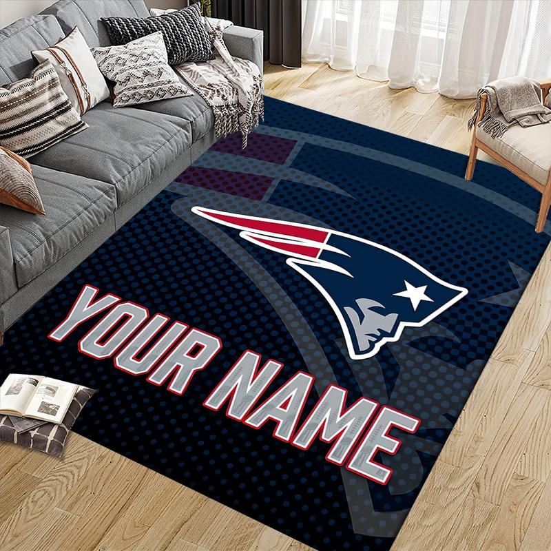 Individueller Name, New England Patriots Heim-Sofa-Dekoration für Wohnzimmer & Schlafzimmer, Rutschfeste Spiel-Flanell-Bodenmatte für Spielzimmer