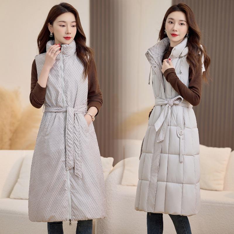 

Extended thermal cotton vest women s new double-sided cotton vest over knee and thin vest hooded jacket S белый