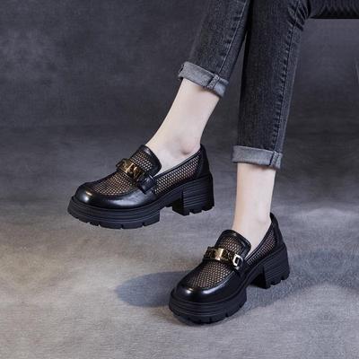 Mesh Thick-soled Women's New Summer Soft Leather Breathable Mesh Small Leather Shoes One Pedal Single Shoes