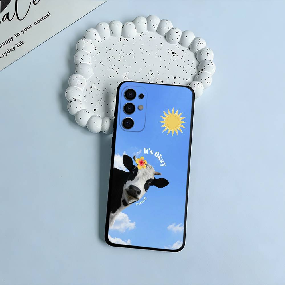 Cute and funny cow Soft Silicone Case for Samsung S25, S24, S21, S22, S23, S30, Ultra, S20, Plus, FE, Lite-Black