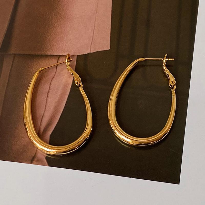 PONYKISS  Sterling Silver 18K Gold Exaggerated Oval Hoop Earring for Women Minimalist Fine  Trendy Accessories