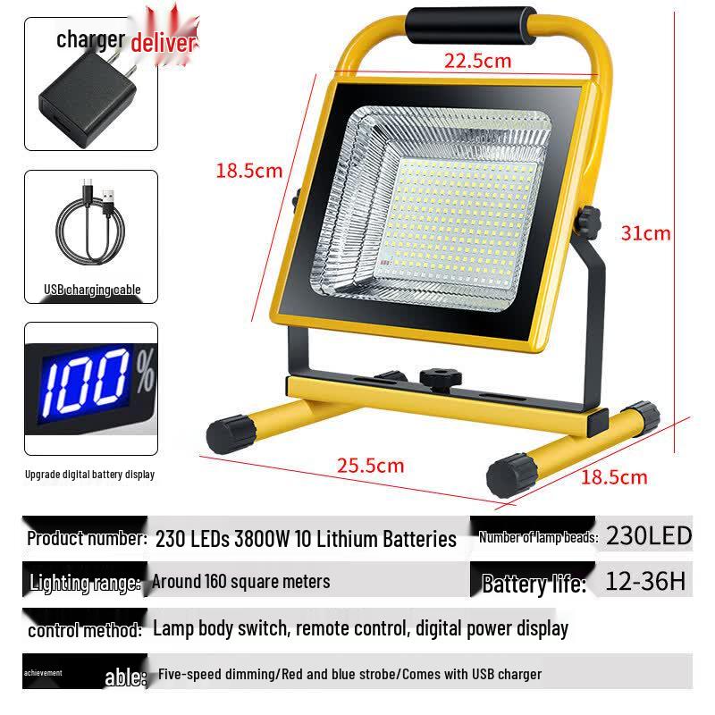 Jundingying 3800W LED Rechargeable Floodlight with Remote
