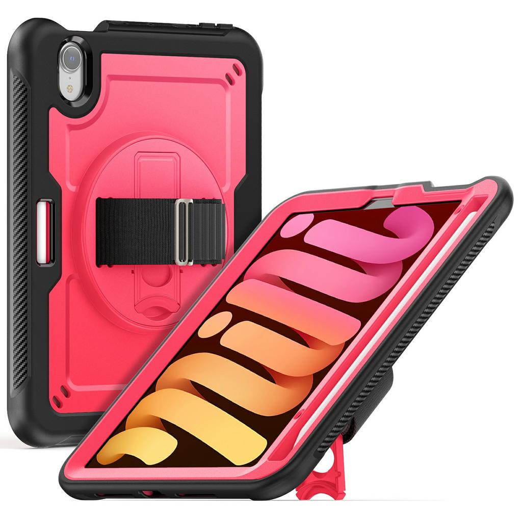 For iPad mini (2024)/(2021) Case Hand Band Kickstand PC + TPU Tablet Cover with Shoulder Strap and Pencil Holder