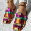 Hot - Selling Streetwear - Style Sandals | Colorful Snakeskin Woven Slides with Gold Cuban Anklets