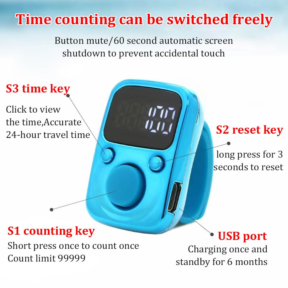LED electronic counter Rechargeable with time counter Convenient 5-digit adjustable finger ring counter