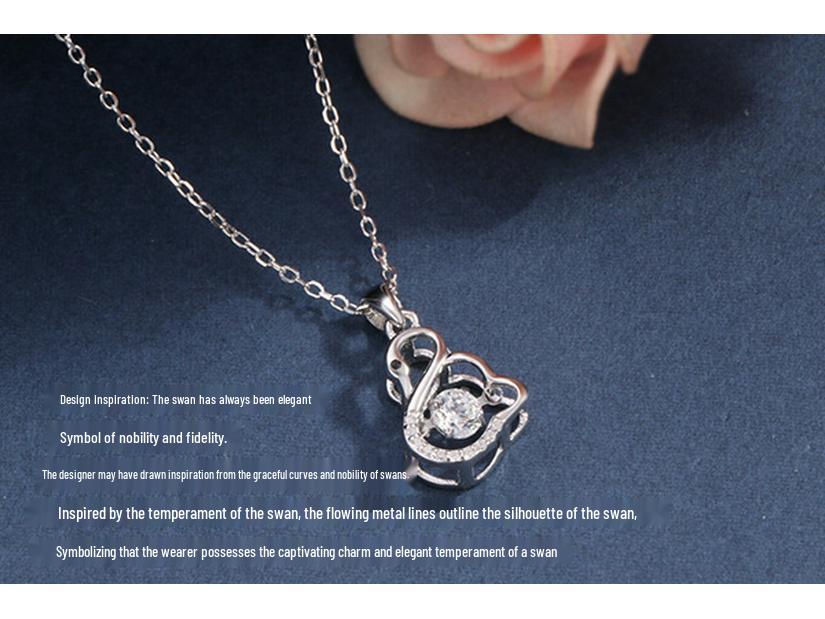 Sterling Silver Swan Pendant Necklace with Beating Heart - Japanese & Korean Style for Women