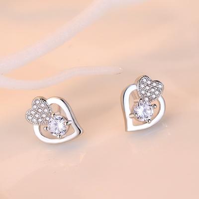 Inlaid Zircon Heart-shaped Earrings Fashionable Student Earrings Women's Jewelry Jewelry