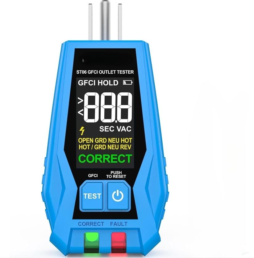 3Wire For GFCI Outlet Tester with LCD Display for 110125V AC Electrical Outlet Tester for Faulty Wiring Detection