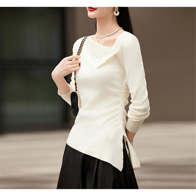 Design Sense Knitted Sweater Women's New Spring Autumn and Winter Fashion Slim Fit Inside and Outside Sweater Top