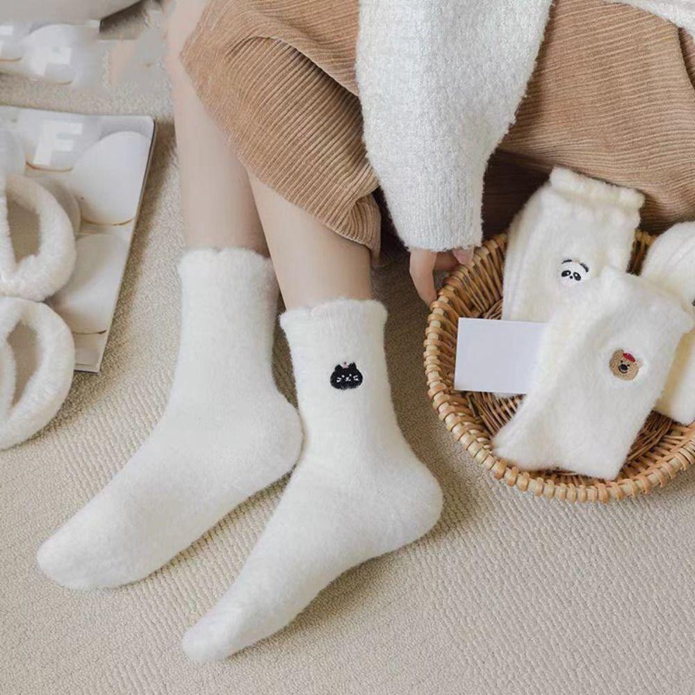 5Pairs Dog Mink Fur Socks Cartoon Winter Warm Sock Fashion Plush Floor Socks  Streetwear