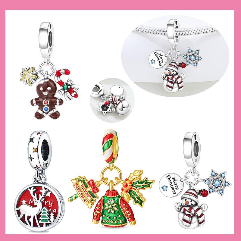 Copper Snowflake Christmas Elk Snowflake Snowman Charms Beads Brand Bracelet Exquisite Diy Jewelry Making Women'S Gift