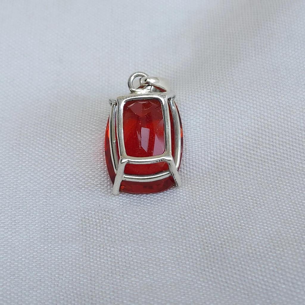 Cushion Cut Red Garnet Quartz 925 Sterling Silver, Yellow Gold Plated, Rose Gold Plated Pendant