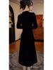 Elegant Winter 2026 Chinese Velvet Qipao Dress - Slimming Mid-Length Skirt