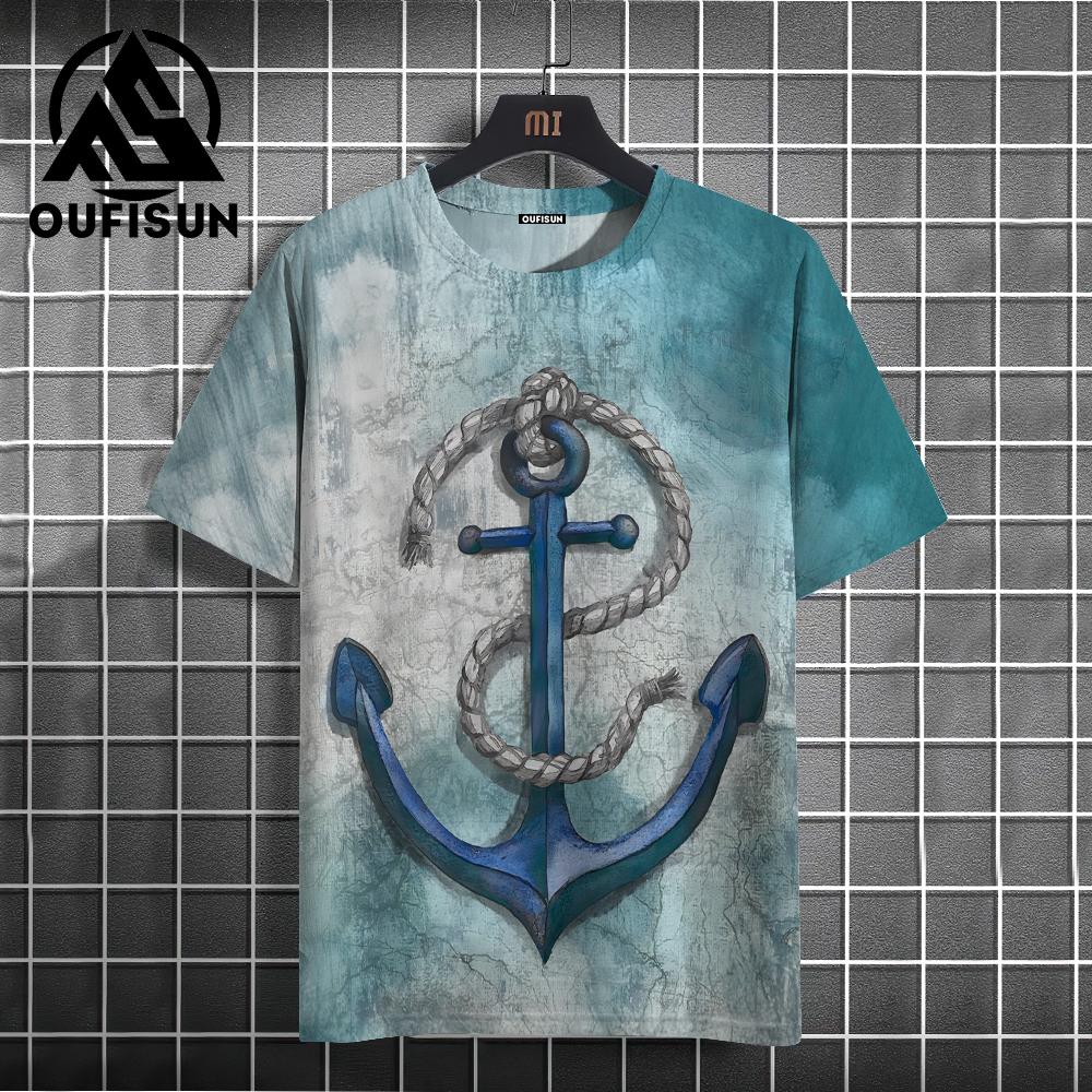 Men's T Shirt Ship Anchor Print Summer Casual Short Sleeve 3d T Shirts Streetwear O Neck Pullover Oversized Male Clothing