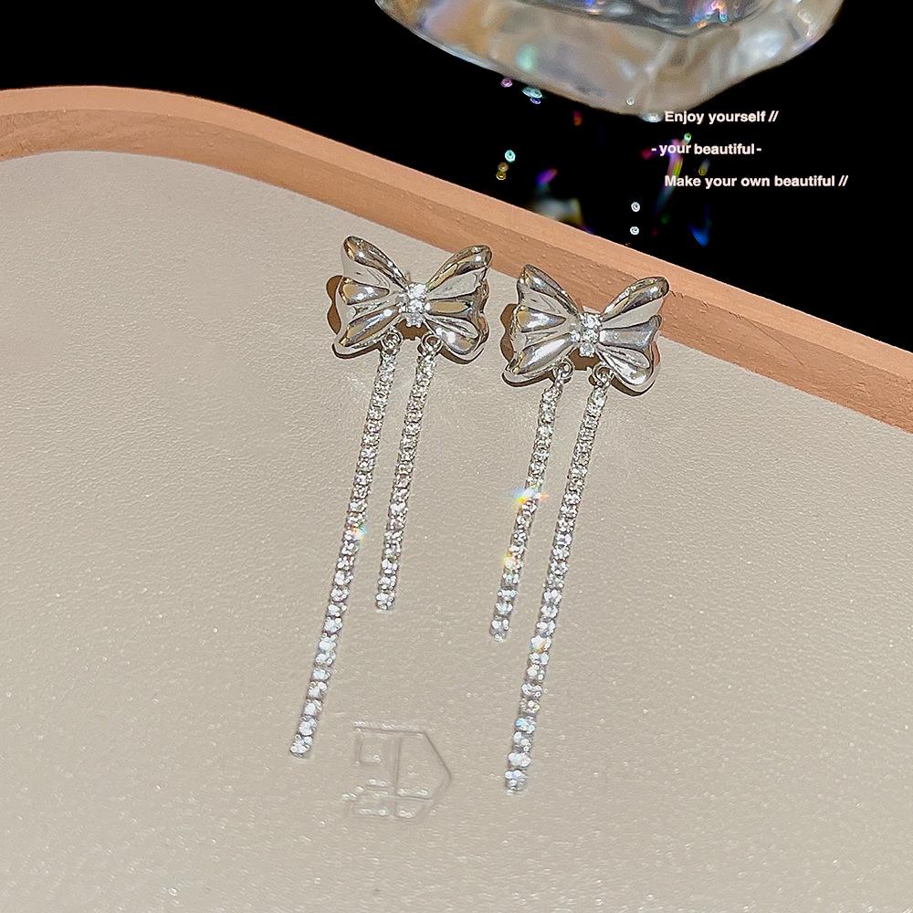 

S925 Silver Needle Bow Tassel Earrings: Elegant, Versatile, Long, Light Luxury