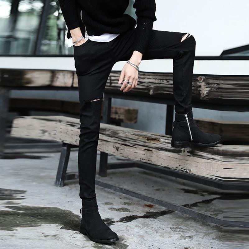 GURBAKS Мужские черные джинсы скинни облегающего кроя – Эластичные повседневные модные длинные брюки