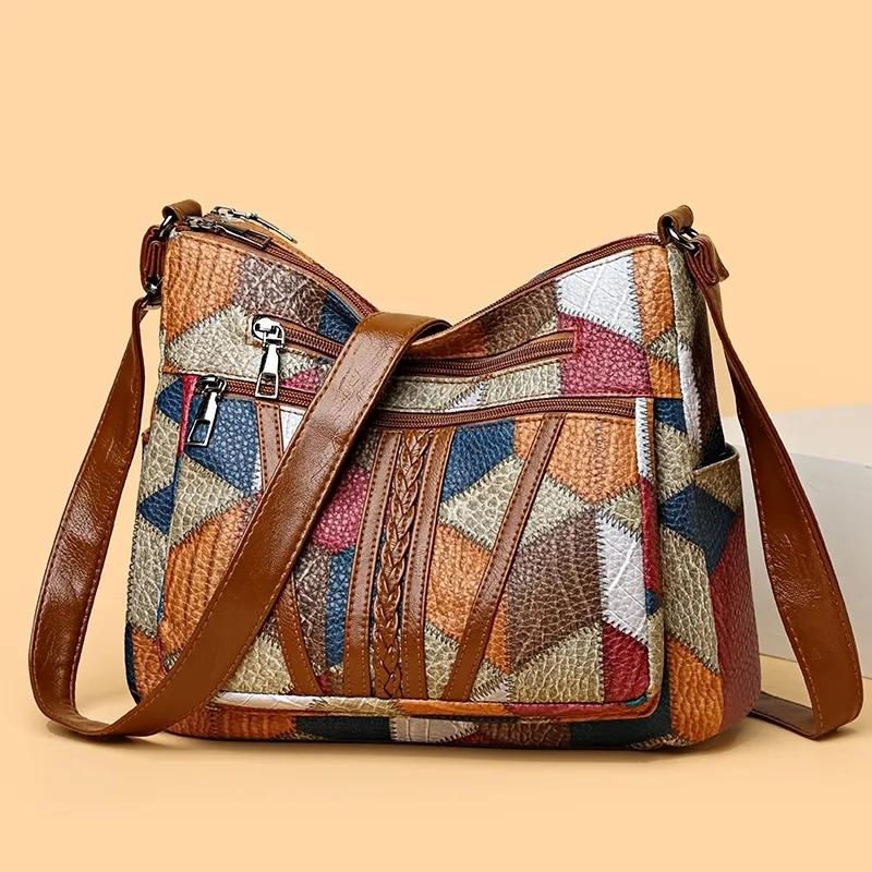 Yogodlns Dámská elegantní vintage kabelka přes rameno Trendy kabelka Módní kabelka s mnoha kapsami Taška přes rameno Retro crossbody kabelka na každý den