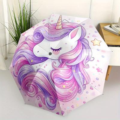 Unicorn Fantasy Automatic Folding Umbrella  8 Ribs, Durable Iron Frame, Bright Color Pattern Compact Travel Umbrella, Suitable for Outdoor,