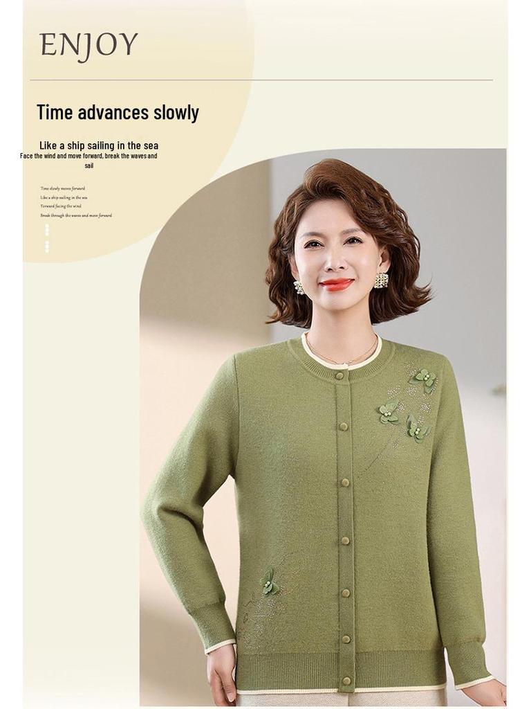 Mom's Velvet-Lined Knitwear: Warm Top for Middle-Aged & Elderly Women