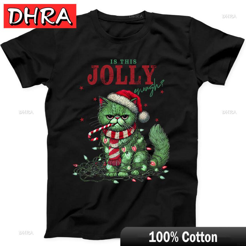 Christmas Funny Cat Is This Jolly Enough Best Seller Gift Tee Black T Shirt   Bold Y2K Aesthetic Shirts Tees for Funny Shirts 4XL