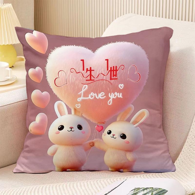 Schlafzimmer Wohnzimmer Quadratische Kissenhülle Niedlicher Hasen-Druck Dekorative Kissenhülle