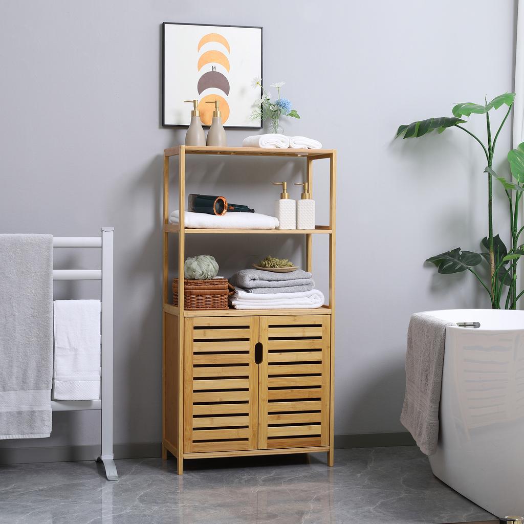 Bathroom Cabinet Bathroom Chest Of Drawers With Louvered Doors Bathroom Shelf Bamboo Wood Natural Wood