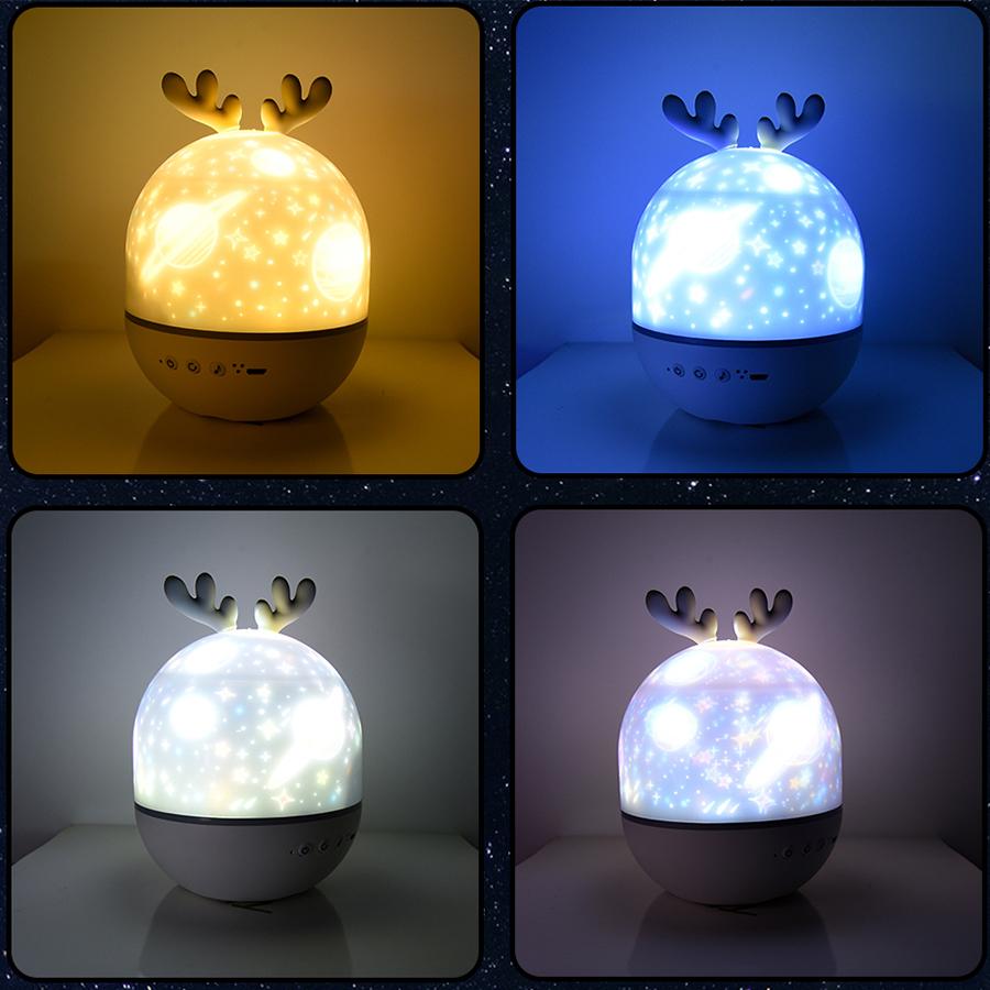 Deer Music Projector Lamp Night Light With BT Speaker Starry Sky Star Rotate Bedroom Bedside Lamp Decor Christmas Kids Baby Gift