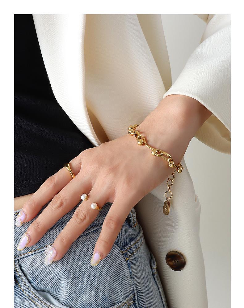 European Spicy Girl Layered Chunky Chain Necklace & Bracelet Set - Gold-Plated Titanium Steel