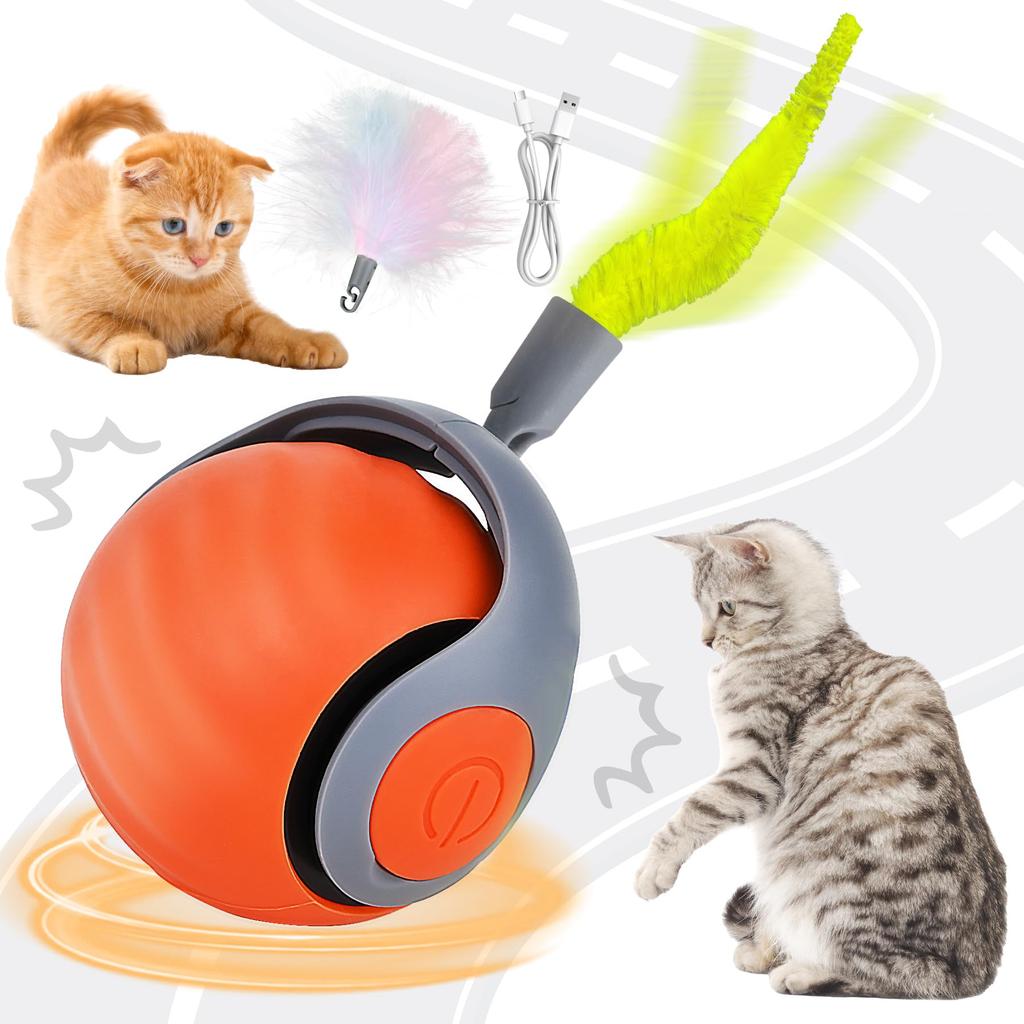 Cat Interactive Ball Toy Electric Cat Ball Toys Automatic Rolling Ball Faux Tail Rechargeable Smart Pet Interactive Toy Dog Cat Training Imitate Mouse