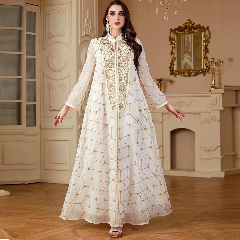 Abito Lungo Ricamato Mediorientale Dubai - Veste Musulmana Patchwork da Donna