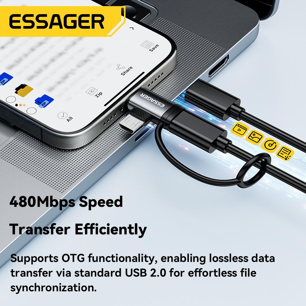 Essager 2-in-1 Lightning/Micro USB Adapter Fast Charging USB Type C Female Connector for iPhone 17 16 15 14 13pro iPad Converter