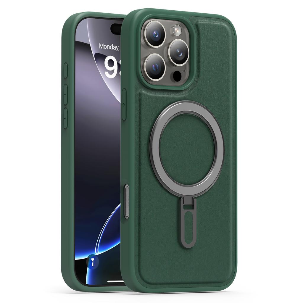 Magsafe Magnetic Metal Car Bracket Ring Luxury Matte Leather Phone Case For iPhone 16 Pro Max 14 11 12 13 15 Pro Max Back Cover