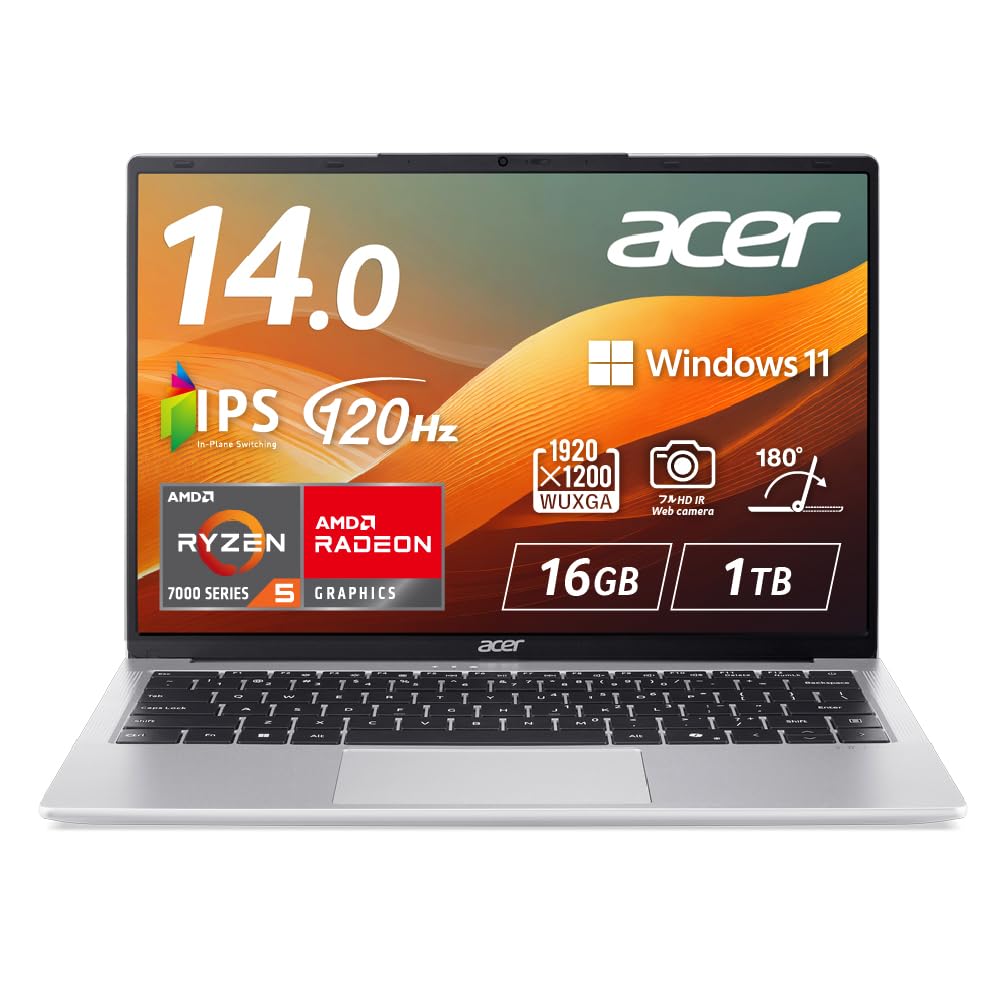 Acer Swift Lite WUXGA IPS Matte 120Hz 16GB 1TB AMD Ryzen 5 Battery Sliding WiFi Speaker and Japanese Keyboard 14, 14-inch, 1610 Display, Memory, SSD,