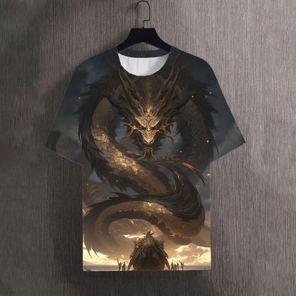 Cool Dragon Men's T-Shirt 3D Print Vintage O-Neck Short Sleeve Fashion Oversized T-Shirts Top Men's Summer Street Clothing